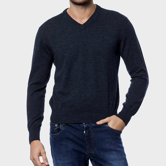 Raffi Men's V-Neck Sweater in Charcoal Gray - Picture 6 of 13
